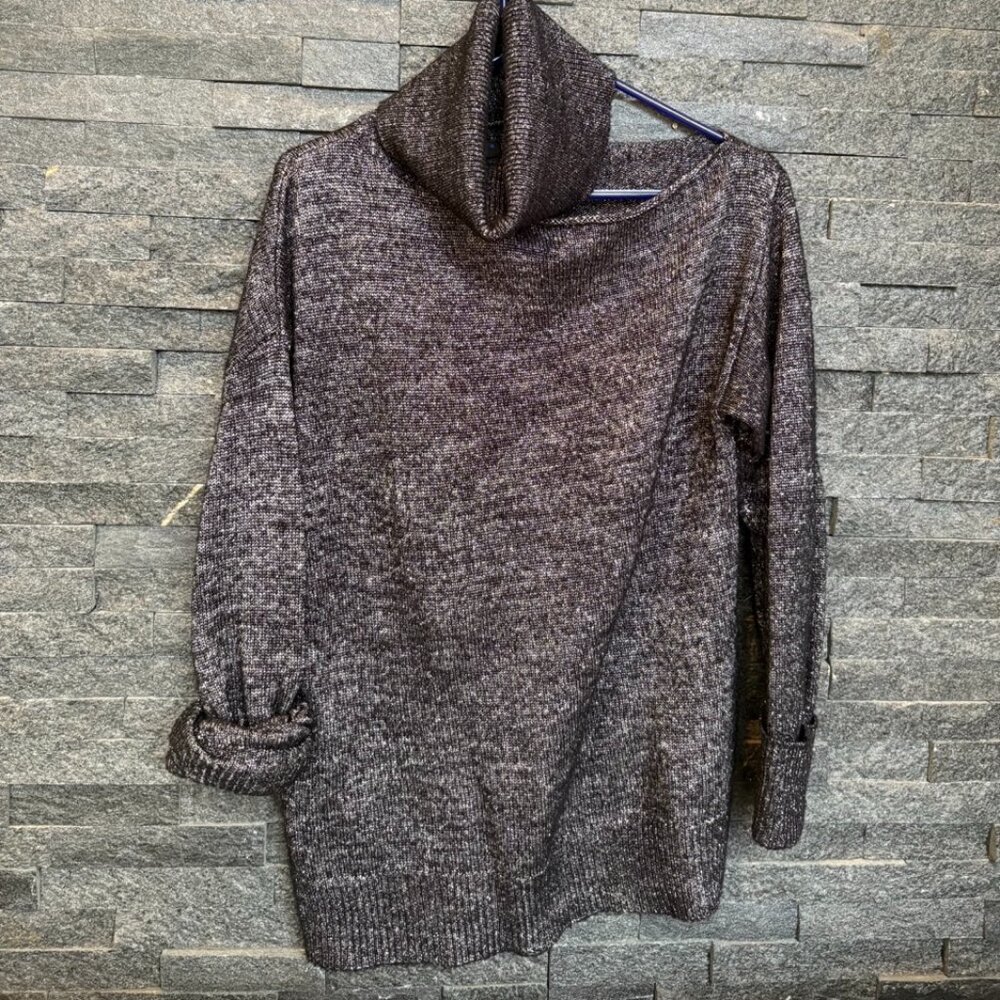 Sparkly Paige Raundi Cold Shoulder Sweater in Black and Silver